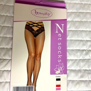 Fishnet stockings with front hips cross cross detail one size